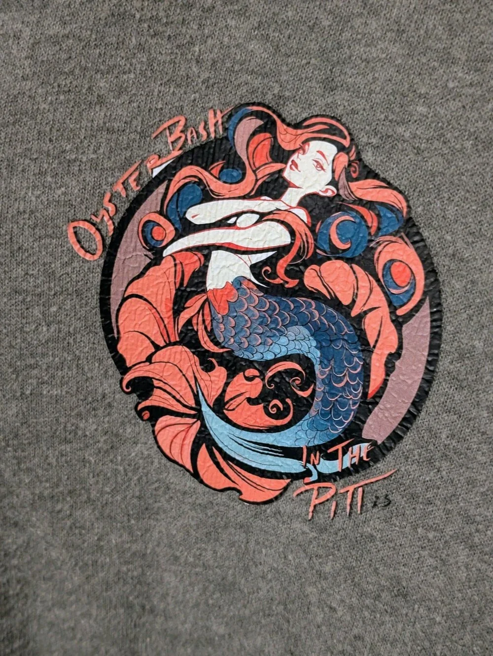 Straight Outta Oyster Bash 23 Men's Gray Zip Hoodie with Mermaid Graphic Large